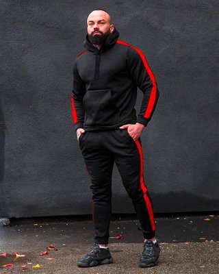 Мужской спортивный костюм черный с красными лампасами S 1885836279 фото