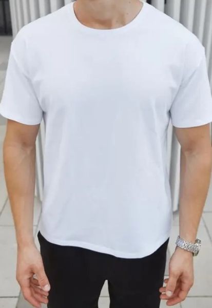 Чоловіча футболка базова, біла стрейч кулір 1885846849 фото